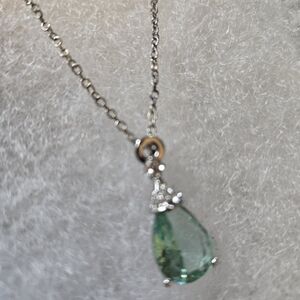 Brand New Silvertone Aqua and Rhinestone Necklace